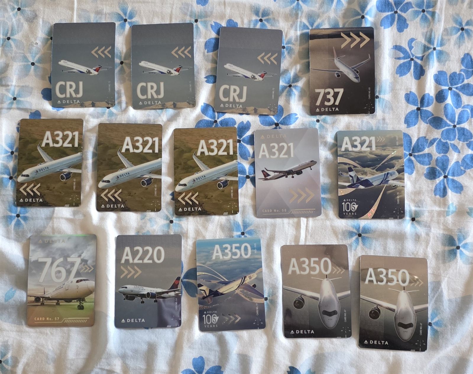 A collection of Delta aircraft trading cards